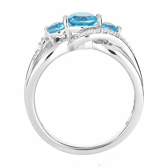 Coupon ๐ Unbranded 10k White Gold Swiss Blue Topaz & 1/5 Carat T.W. Diamond 3-Stone Ring ๐ - Image 2
