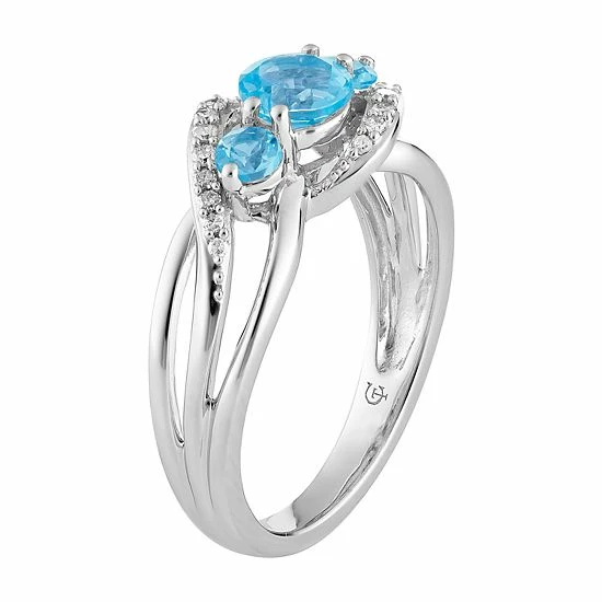 Coupon ๐ Unbranded 10k White Gold Swiss Blue Topaz & 1/5 Carat T.W. Diamond 3-Stone Ring ๐ - Image 3