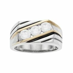 Best deal ✔️ Unbranded Men's Two Tone Sterling Silver Cubic Zirconia 3-Stone Ring 🌟