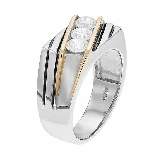 Best deal ✔️ Unbranded Men's Two Tone Sterling Silver Cubic Zirconia 3-Stone Ring 🌟 - Image 2