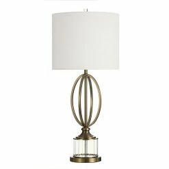 Outlet ⭐ Unbranded Transitional Satin Brass Double Ring Table Lamp With Glass Pedestal 😍