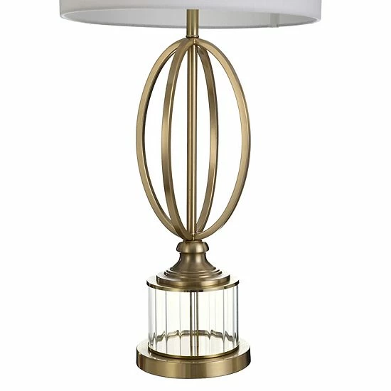 Outlet ⭐ Unbranded Transitional Satin Brass Double Ring Table Lamp With Glass Pedestal 😍 - Image 3