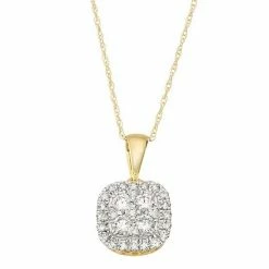 Wholesale 👏 Unbranded 14k Gold 1/2 Carat T.W. Diamond Cluster Cushion Pendant Necklace 🎁