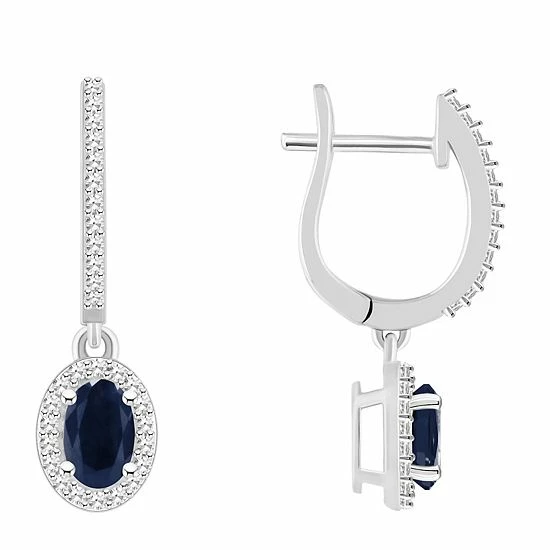 Wholesale 🔥 Celebration Gems Sterling Silver Oval-Cut Sapphire & 1/3 Carat T.W. Diamond Hoop Drop Earrings 🌟