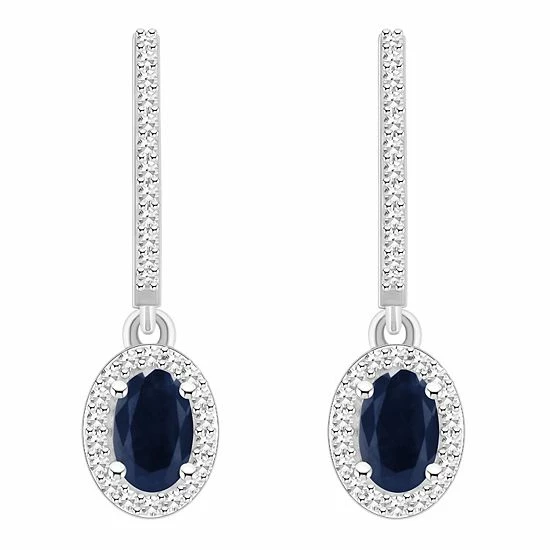 Wholesale 🔥 Celebration Gems Sterling Silver Oval-Cut Sapphire & 1/3 Carat T.W. Diamond Hoop Drop Earrings 🌟 - Image 2