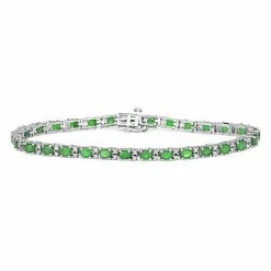 Discount ❤️ Unbranded Sterling Silver 1/2 Carat T.W Diamond & Gemstone Bracelet Emerald 👍