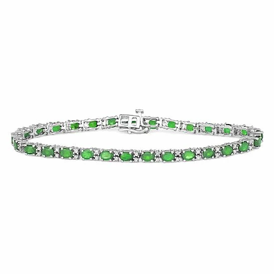 Discount โค๏ธ Unbranded Sterling Silver 1/2 Carat T.W Diamond & Gemstone Bracelet Emerald ๐