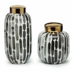 Hot Sale 😀 Unbranded Set Of 2 Black And White Covered Jars Lid 🔔