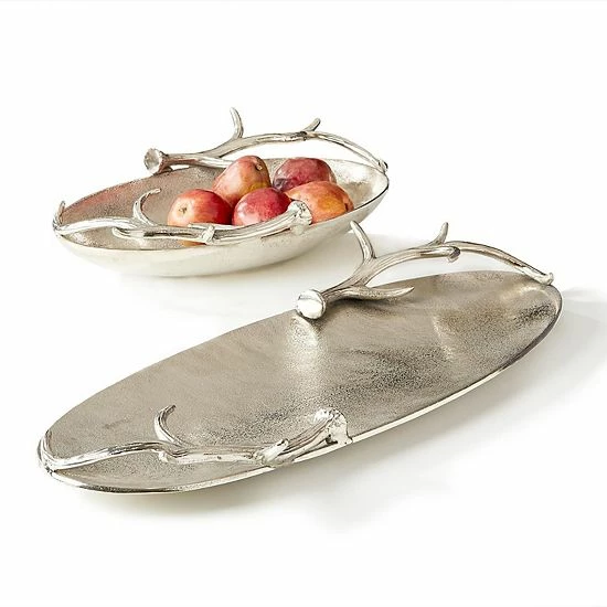 Budget โ Unbranded Set Of 2 Silver Aluminum Antler Trays ๐