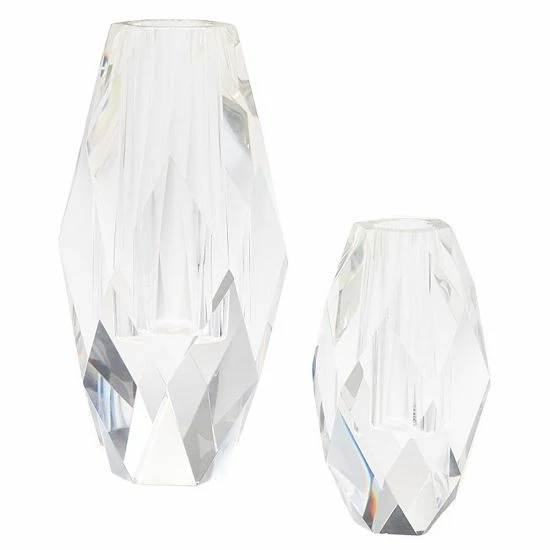 New ✔️ Unbranded Set Of 2 Oval Faceted Glass Vases ❤️