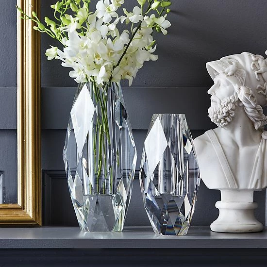 New ✔️ Unbranded Set Of 2 Oval Faceted Glass Vases ❤️ - Image 2