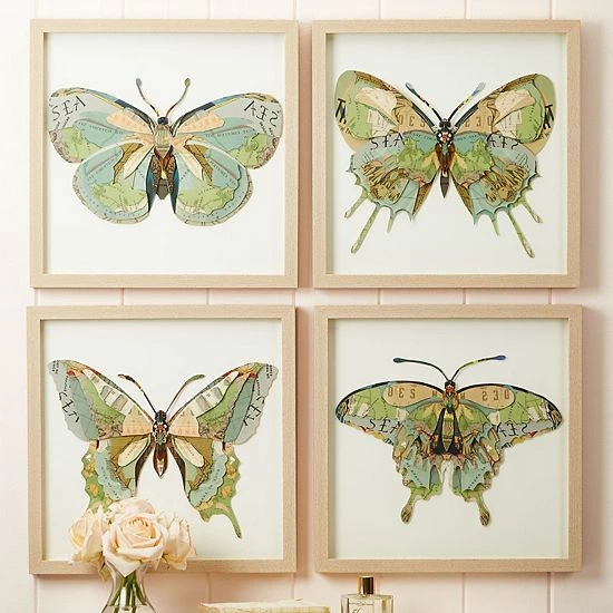 Outlet 🌟 Unbranded Set Of 4 Paper Cut Butterfly Framed Art 👏