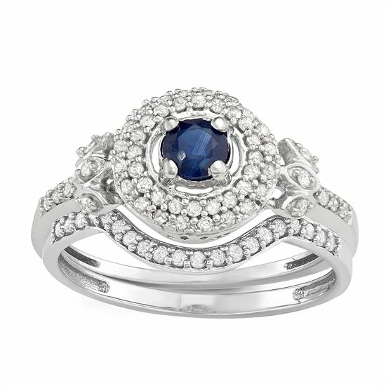 Buy 🔔 Unbranded 14k White Gold Gemstone & 5/8 Carat T.W. Diamond Engagement Ring Blue Sapphire 🔥