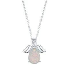 New 😍 Unbranded Sterling Silver White Opal With Cubic Zirconia Angel Pendant Necklace 💯