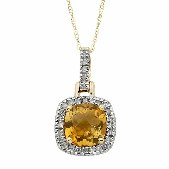Brand new 🛒 Unbranded Citrine & 1/8 Carat T.W. Diamond 10k Gold Halo Pendant Necklace Rose 😉 - Image 2