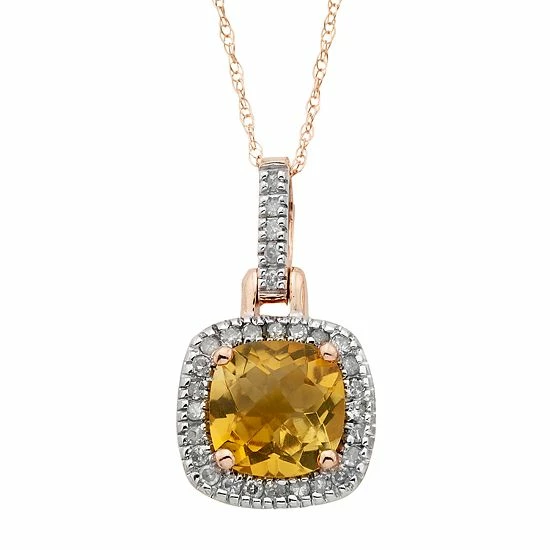 Brand new 🛒 Unbranded Citrine & 1/8 Carat T.W. Diamond 10k Gold Halo Pendant Necklace Rose 😉 - Image 3