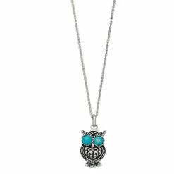 Promo 💯 Unbranded Sterling Silver Genuine Stabilized Turquoise Owl Pendant Necklace 💯