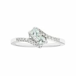 Best Pirce ⭐ Unbranded Sterling Silver Aquamarine Two Stone & Diamond Accent Bypass Ring 🔥