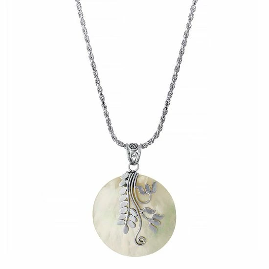 Wholesale ๐ Unbranded Sterling Silver ๐ฉ Mother Of Pearl Leaves Disk Pendant Necklace โจ