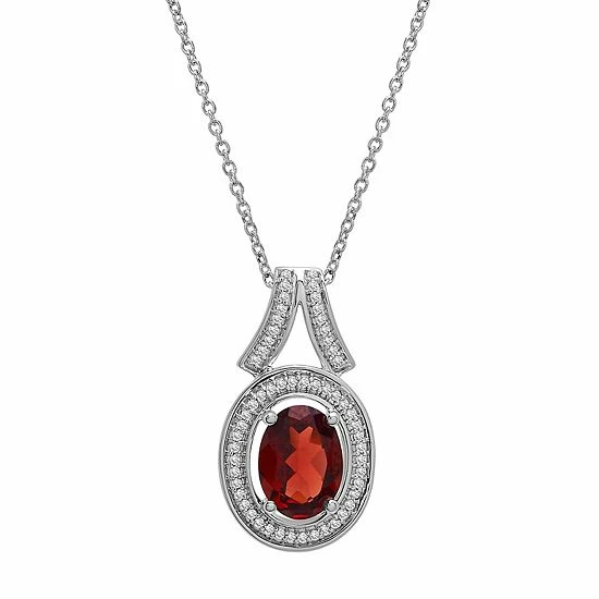Deals ⌛ Unbranded Sterling Silver 1/10 Carat T.W. Diamond & Garnet Oval Pendant ✔️