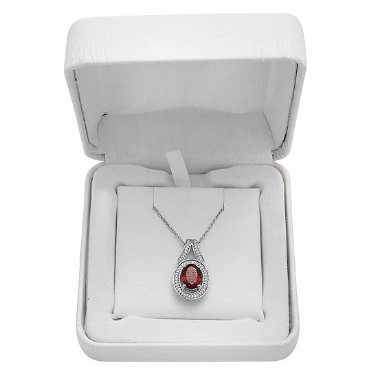 Deals ⌛ Unbranded Sterling Silver 1/10 Carat T.W. Diamond & Garnet Oval Pendant ✔️ - Image 2