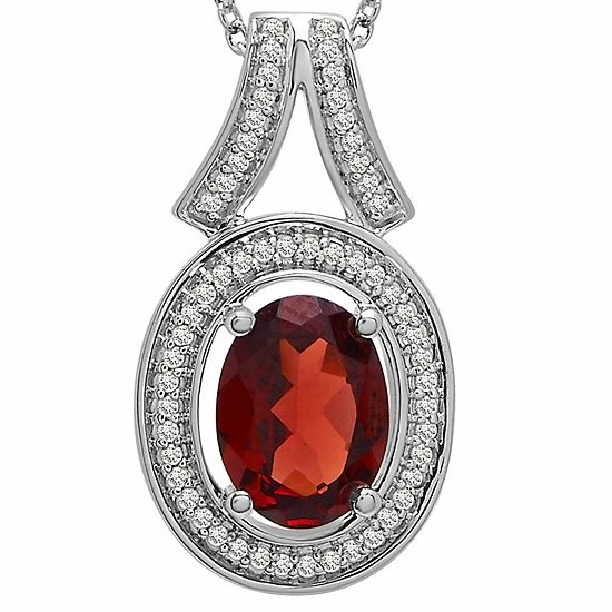 Deals ⌛ Unbranded Sterling Silver 1/10 Carat T.W. Diamond & Garnet Oval Pendant ✔️ - Image 3