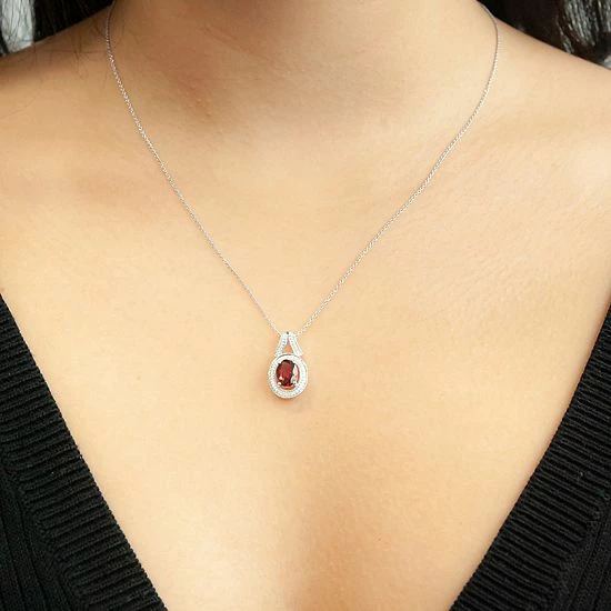 Deals ⌛ Unbranded Sterling Silver 1/10 Carat T.W. Diamond & Garnet Oval Pendant ✔️ - Image 6