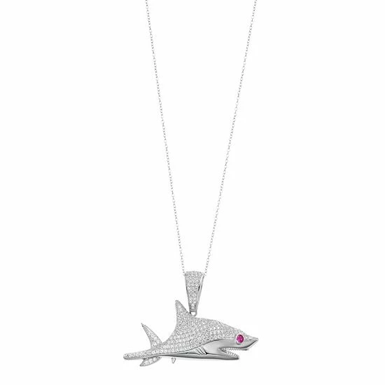 Cheapest ✨ Unbranded Sterling Silver Red Cubic Zirconia Shark Pendant Necklace 😉