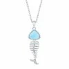 Hot Sale 🥰 Unbranded Sterling Silver Larimar & Cubic Zirconia Fish Skeleton Necklace 🎉
