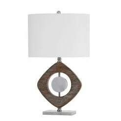 Flash Sale 💯 Unbranded Marble Disc Framed By Wood-like Moulded Table Lamp Marble Base 👏