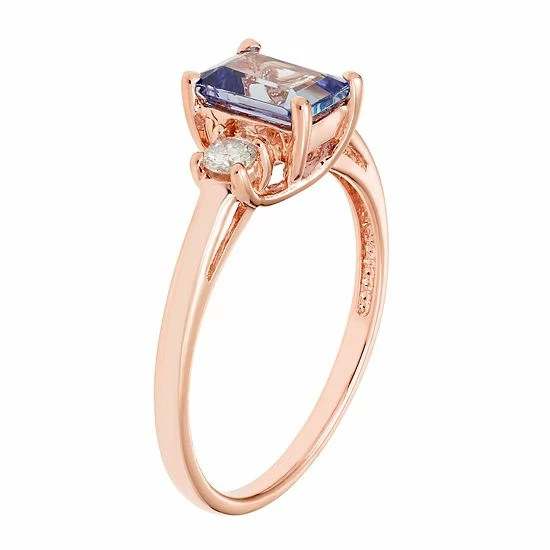 Discount ๐ Unbranded The Regal Collection 14k Gold Tanzanite & 1/5 Carat T.W. IGL Certified Diamond 3-Stone Ring Rose โ - Image 2