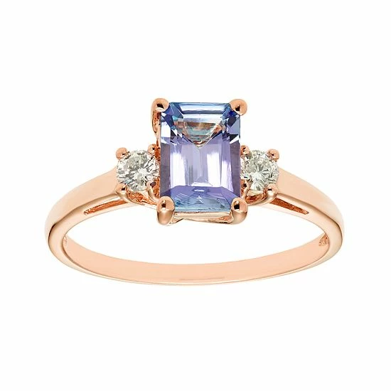 Discount ๐ Unbranded The Regal Collection 14k Gold Tanzanite & 1/5 Carat T.W. IGL Certified Diamond 3-Stone Ring Rose โ - Image 4