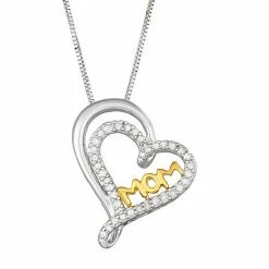 Best Sale 😉 Unbranded Two Tone Sterling Silver 1/5 Carat T.W. Diamond "Mom" Heart Pendant Necklace 🤩