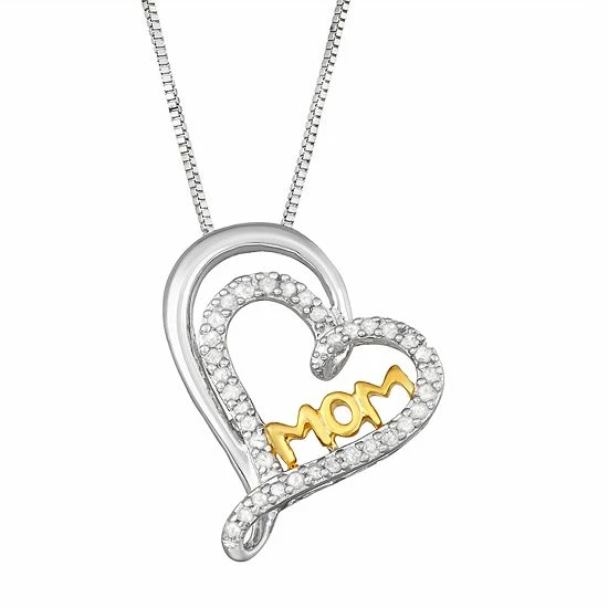 Best Sale ๐ Unbranded Two Tone Sterling Silver 1/5 Carat T.W. Diamond "Mom" Heart Pendant Necklace ๐คฉ