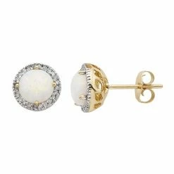 Deals 🧨 Unbranded Lab-Created Opal 10K Gold And 1/8 Carat T.W. Diamond Round-Cut Halo Stud Earrings Rose 😉