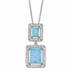 Best Pirce 🔥 Unbranded Sterling Silver Lab-Created Opal Square Cabochon Pendant Necklace 👍