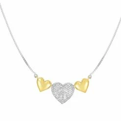 Budget 🥰 Unbranded 1/5 Carat T.W. Diamond Two Tone Sterling SIlver Heart Trio Necklace 🤩