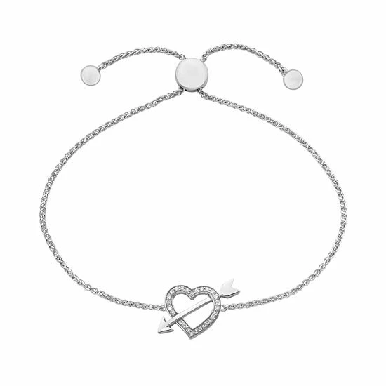 Flash Sale 😀 Unbranded Sterling Silver 1/8 Carat T.W. Diamond Heart & Arrow Bolo Bracelet ❤️