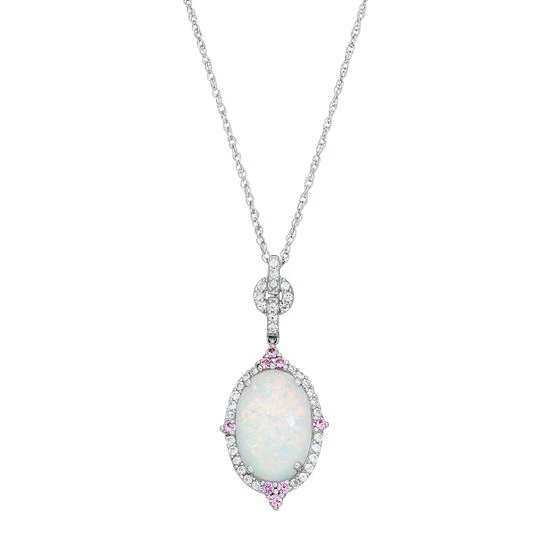 Hot Sale ⭐ Unbranded Sterling Silver Lab-Created Gemstone Halo Pendant Necklace ✔️