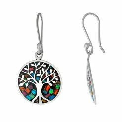 Best Pirce ⭐ Unbranded Sterling Silver Simulated Opal Mosaic Tree Of Life Medallion Earrings 😉