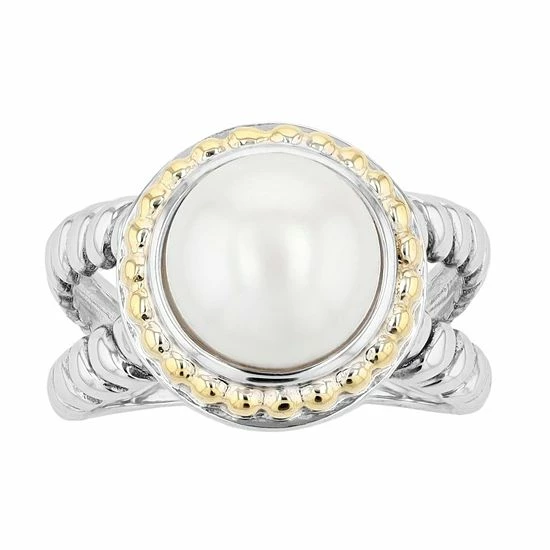 Hot Sale ๐ Unbranded Two-Tone Sterling Silver Freshwater Cultured Pearl Rope Band Ring ๐