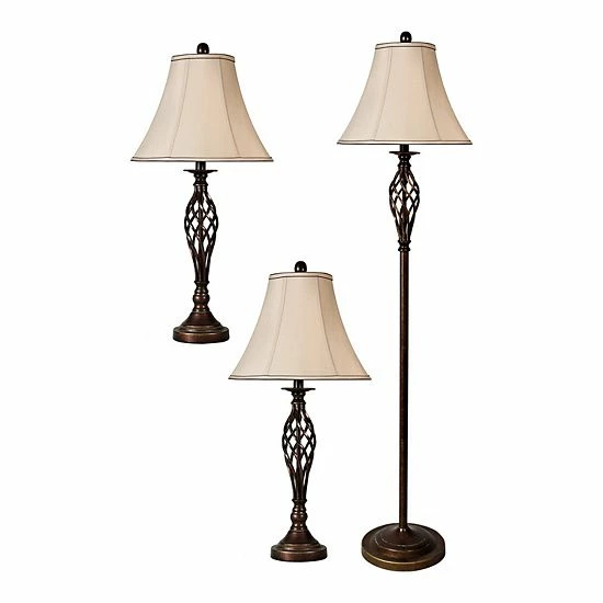 Promo ✨ Unbranded Barclay Lamp Brass Finish Natural Linen Shade Set Of 3 🥰