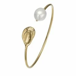 Best deal 🛒 Unbranded 14k Gold Sterling Silver Freshwater Cultured Pearl Cuff Bracelet 🤩