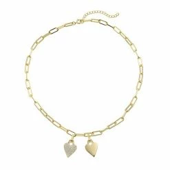 Promo ❤️ Unbranded Sterling Silver Cubic Zirconia Double Heart Cable Chain Necklace ✔️