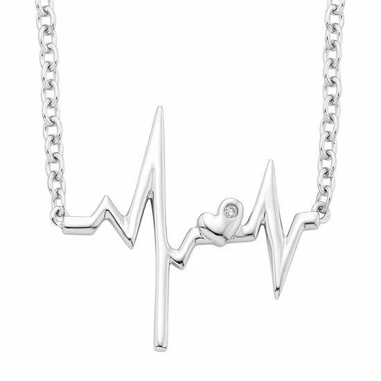 Hot Sale 🛒 Unbranded Sterling Silver Diamond Accent Heartbeat Necklace 🔥