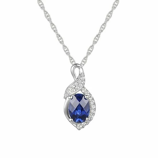 Buy 👍 Unbranded Sterling Silver Lab-Created Blue & White Sapphire Pendant Necklace 😀
