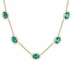 Top 10 😀 Unbranded 14k Gold Over Silver Lab-Created Emerald & White Sapphire Necklace 🎉
