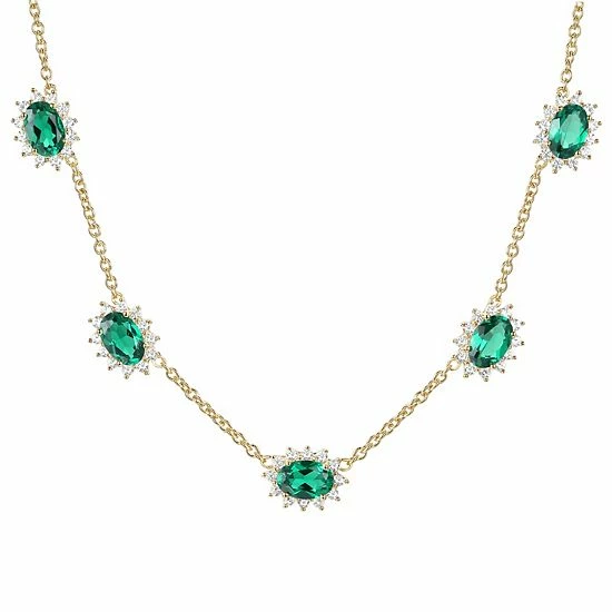 Top 10 😀 Unbranded 14k Gold Over Silver Lab-Created Emerald & White Sapphire Necklace 🎉