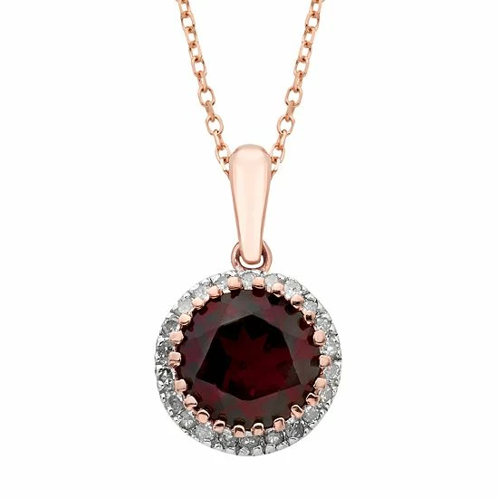 Discount ❤️ Unbranded 10k Rose Gold Garnet & 1/8 Carat T.W. Diamond Pendant Necklace 💯 - Image 4