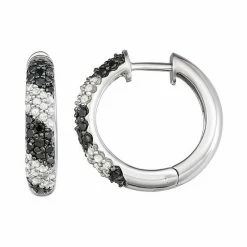 Best Pirce ⭐ Unbranded 1/2 Carat T.W. Black & White Diamond Hoop Earrings 🛒